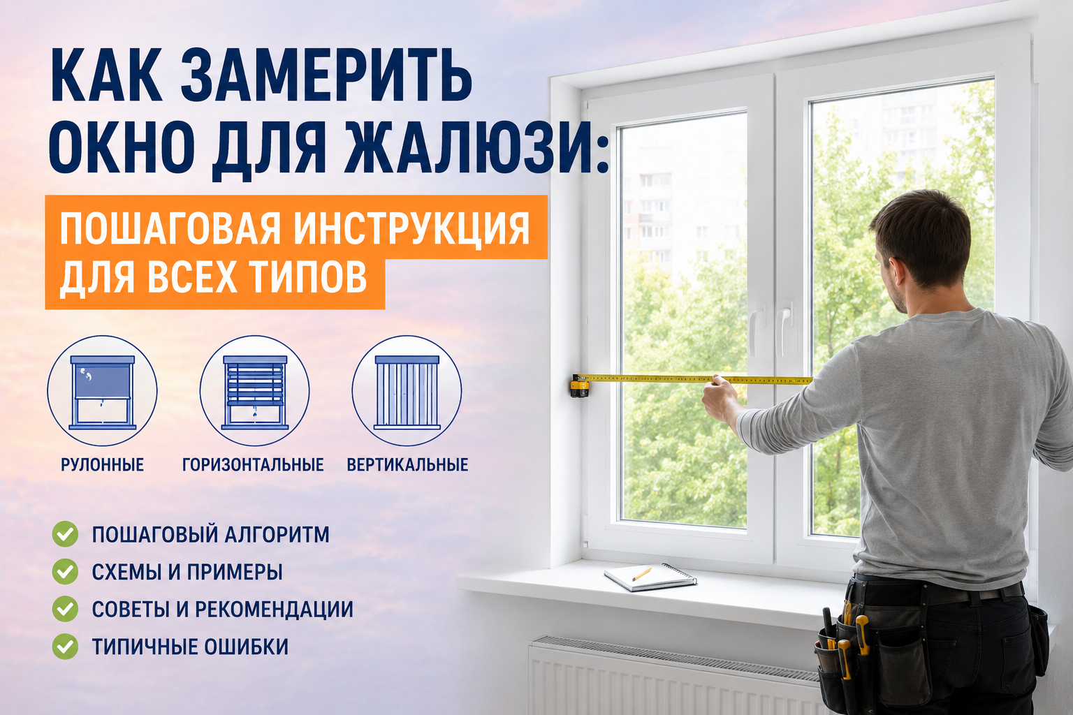 Как замерить окно для жалюзи: пошаговая инструкция для рулонных, горизонтальных и вертикальных жалюзи