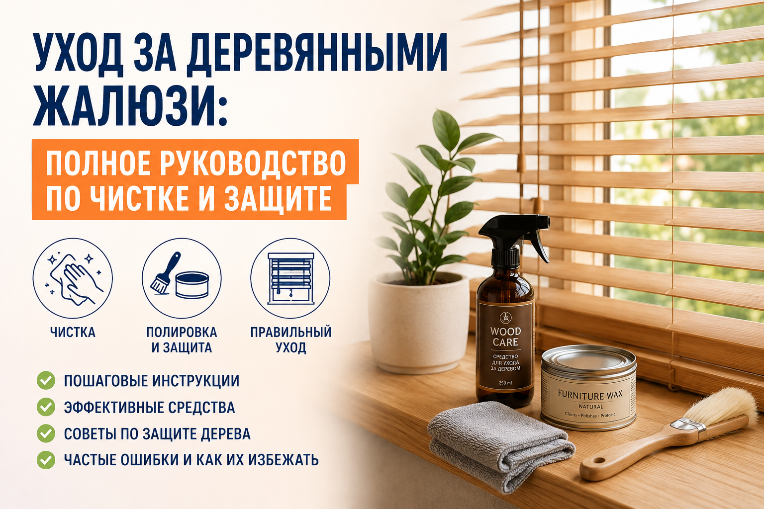 Уход за деревянными жалюзи: чистка, полировка и защита деревянных ламелей от пыли и влаги