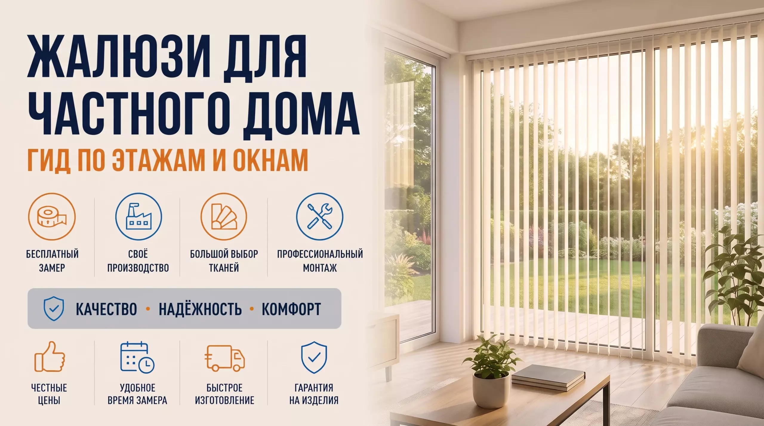 Жалюзи для частного дома и коттеджа на панорамных окнах гостиной