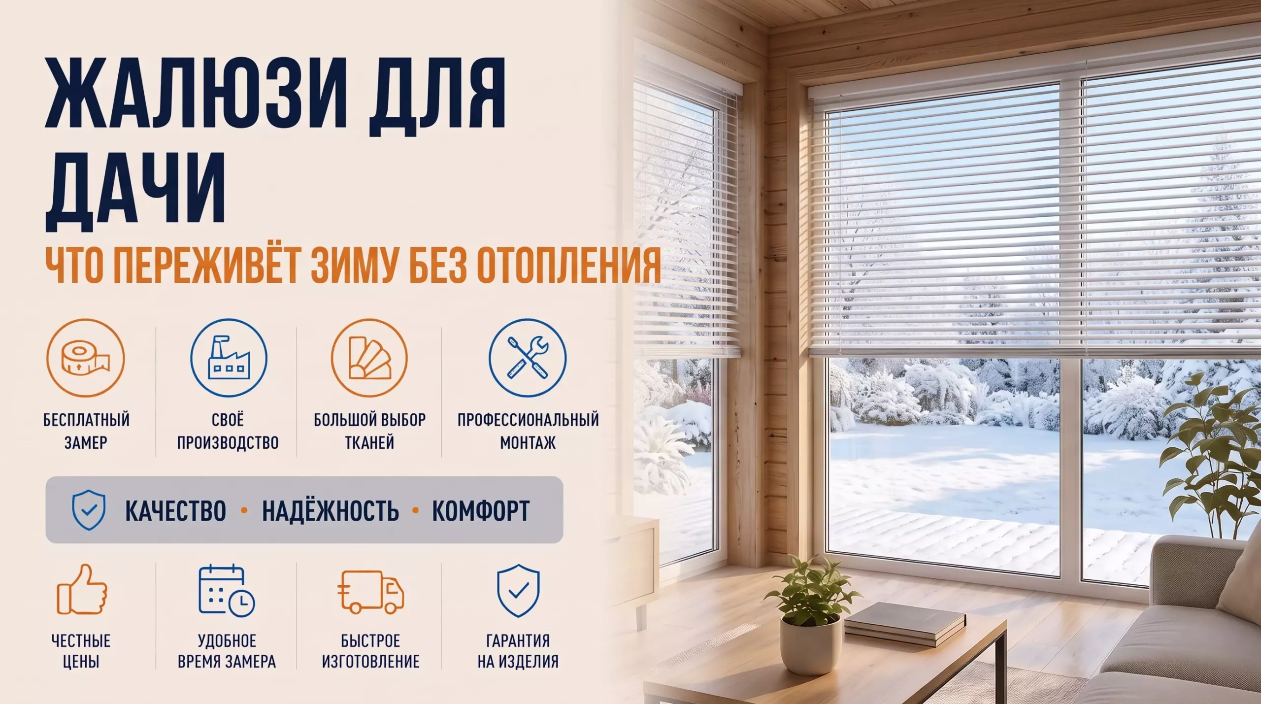 Алюминиевые жалюзи для дачи на панорамном окне зимнего дома